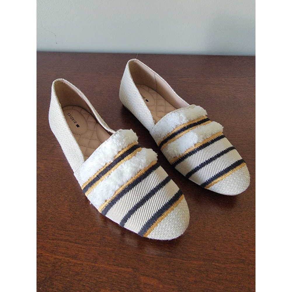 Birdies Women's Pointed Toe Starling Flat Natural Stripe Sz 6.5 Stripe Blk Cream
